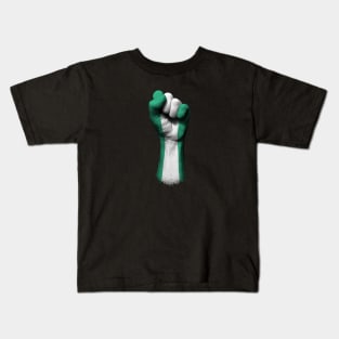 Flag of Nigeria on a Raised Clenched Fist Kids T-Shirt